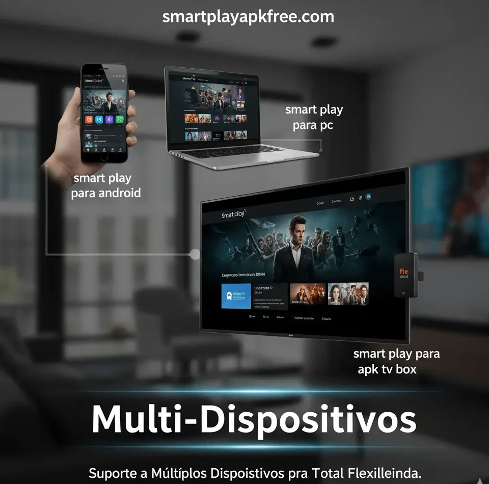 Top 10 Recursos Escondidos do Smart Play APK Que o Tornam Melhor que a Netflix 7 Smart Play APK exibido-em-vários-dispositivos:Android,-PC-e-TV-Box.